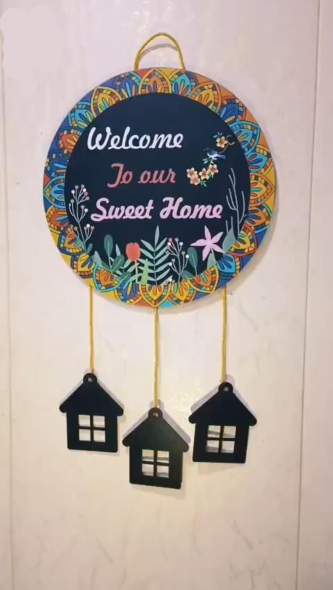 Zawari Creations – “Welcome to Our Sweet Home” Wall Hanging | Wooden House Charm Wall Decor