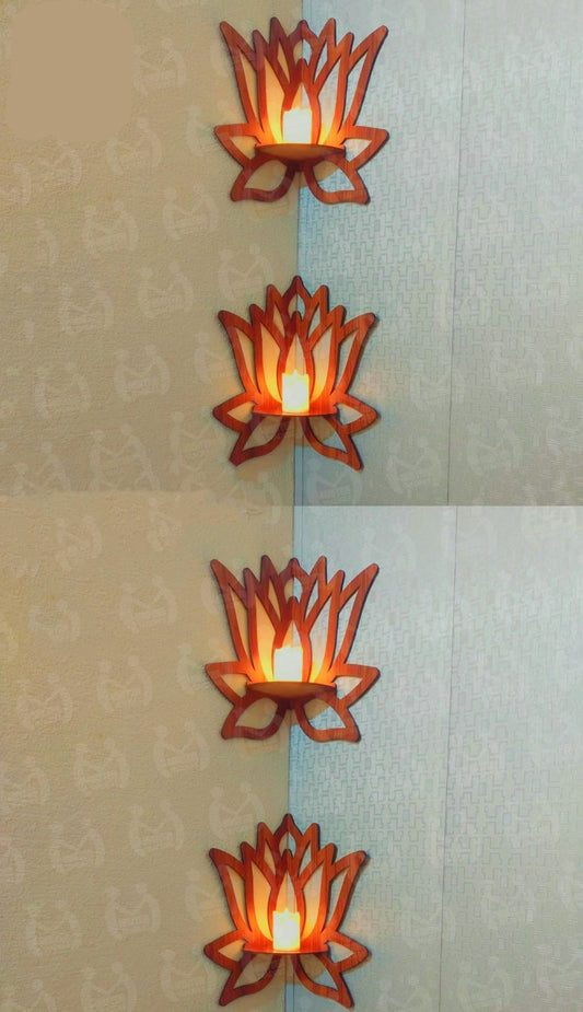 Zawari Creations – Lotus Shaped Corner Wall Shelf | MDF Wall Mounted Display Rack (Black/Brown)